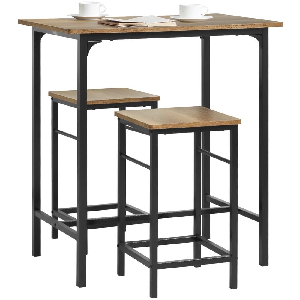 Set 3 Pezzi Tavolo Con 2 Sgabelli Mobile Bar Per Casa Stile Industriale Grigio, L80*p50*a88cm, Marrone Ogt10-pf - Foto 1