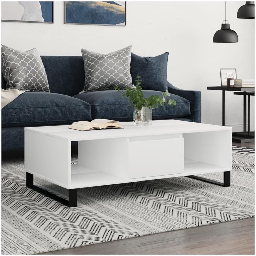Tavolino Da Salotto Bianco 104x60x35 Cm In Legno Multistrato - Foto 1