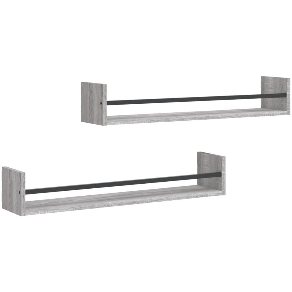 Mensole A Parete Con Aste 2pz Grigio Sonoma 80x16x14 Cm - Foto 2