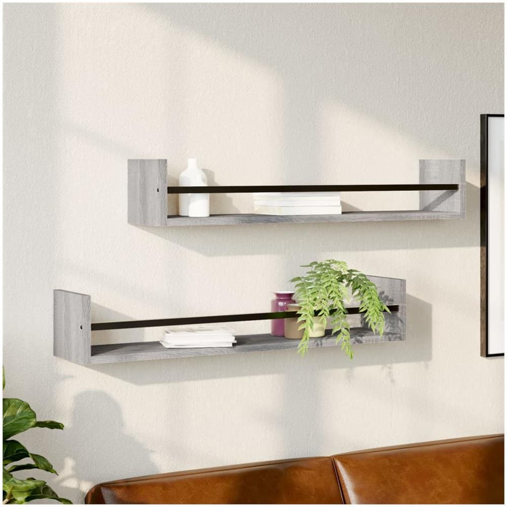 Mensole A Parete Con Aste 2pz Grigio Sonoma 80x16x14 Cm - Foto 1