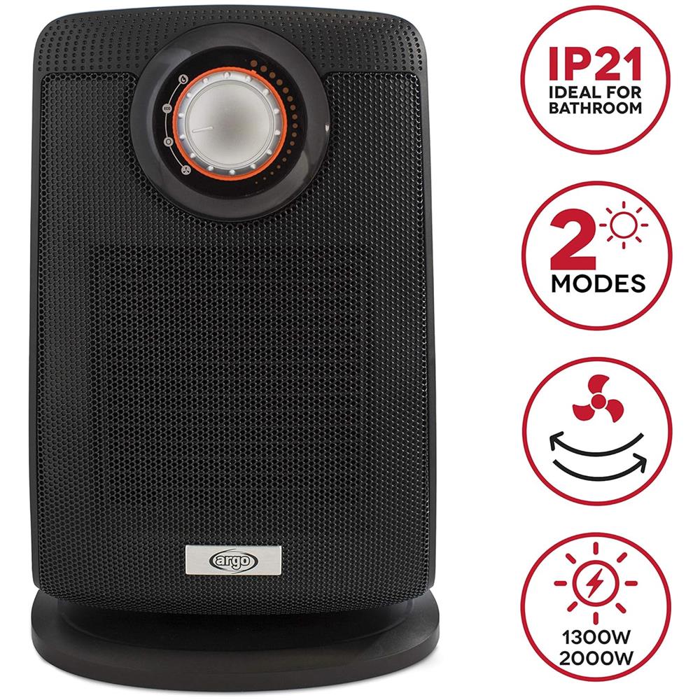 BEAT Termoventilatore con Resistenza Ceramica Potenza 2000 Watt Termostato Base Oscillante Colore Nero - Foto 2