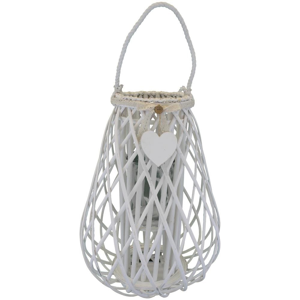 Lanterna In Vimini Bianca Ø 36 X 53 Per Interno E Esterno, Portico, Porta Candela, Porta Fiori, Giardino Decorazioni - Foto 1
