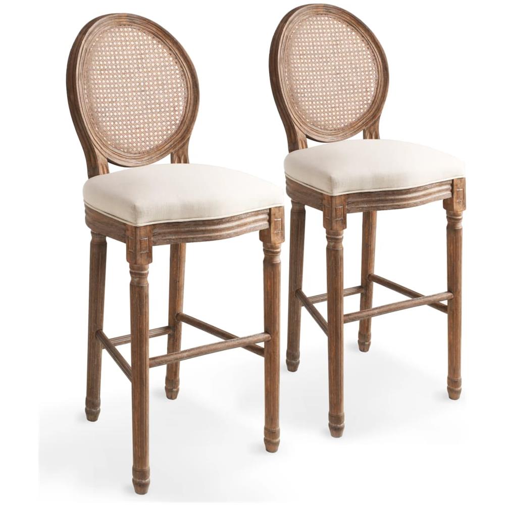 Sedie Da Bar In Tessuto E Rattan 2 Pz 48x52x123 Cm Bianco Crema - Foto 1