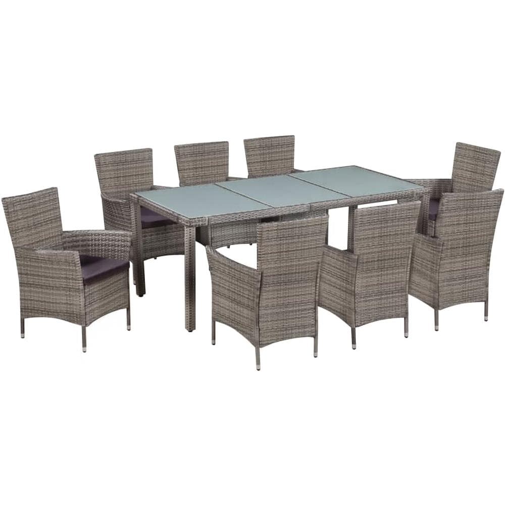 Set Da Pranzo Da Giardino 17 Pz In Polyrattan E Vetro Grigio - Foto 1