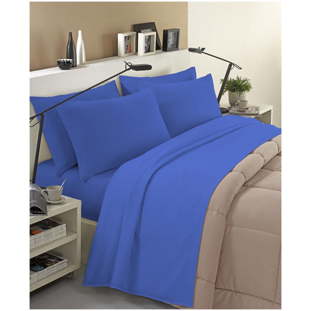 Completo Lenzuola Invernale Felpate In Flanella Anti-pilling 100% Cotone Tinta Unita Matrimoniale Azzurro Scuro - Foto 1