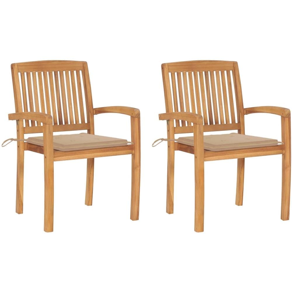 Sedie Da Giardino 2 Pz Con Cuscini Beige Massello Di Teak - Foto 1