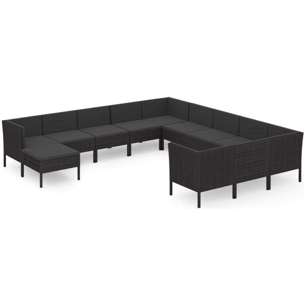 Set Divani Da Giardino 12 Pz Con Cuscini In Polyrattan Nero - Foto 2