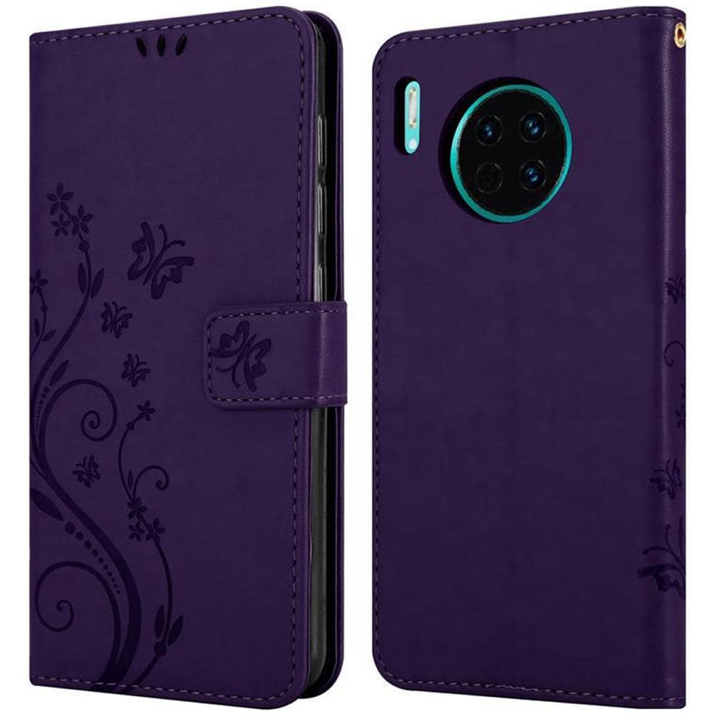 Custodia Compatibile Con Huawei Mate 30 In Lilla Scuro Fiore - Coperchio Protettivo In Design Floreale Con Chiusura Magnetica, Funzione Stand E Slot Per Carte - Foto 8