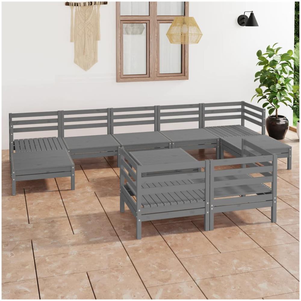 Set Divani Da Giardino 10 Pz Grigio In Legno Massello Di Pino - Foto 1