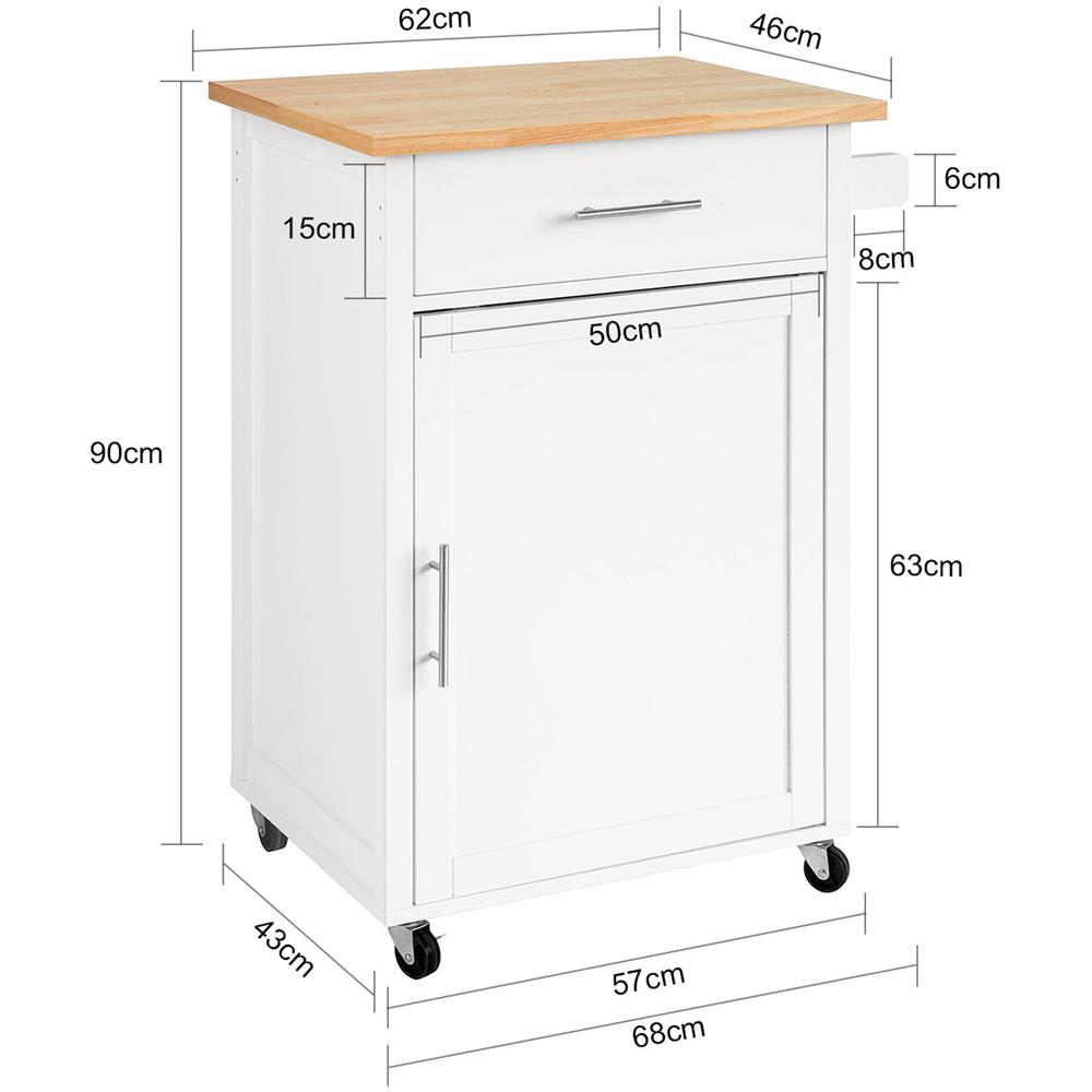 Carrello Da Cucina Carrello Di Servizio Carrello Con Rotelle Con Anta E Cassetto Bianco-naturale Fkw102-wn - Foto 2