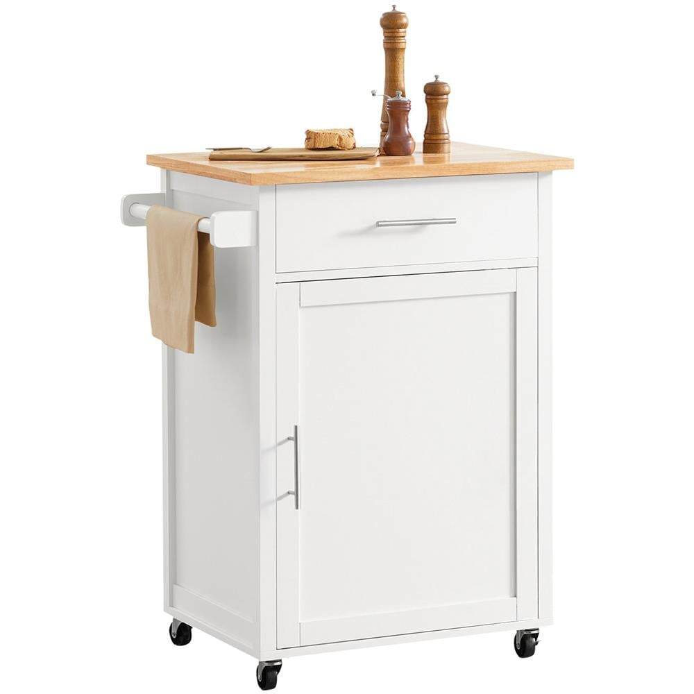 Carrello Da Cucina Carrello Di Servizio Carrello Con Rotelle Con Anta E Cassetto Bianco-naturale Fkw102-wn - Foto 1