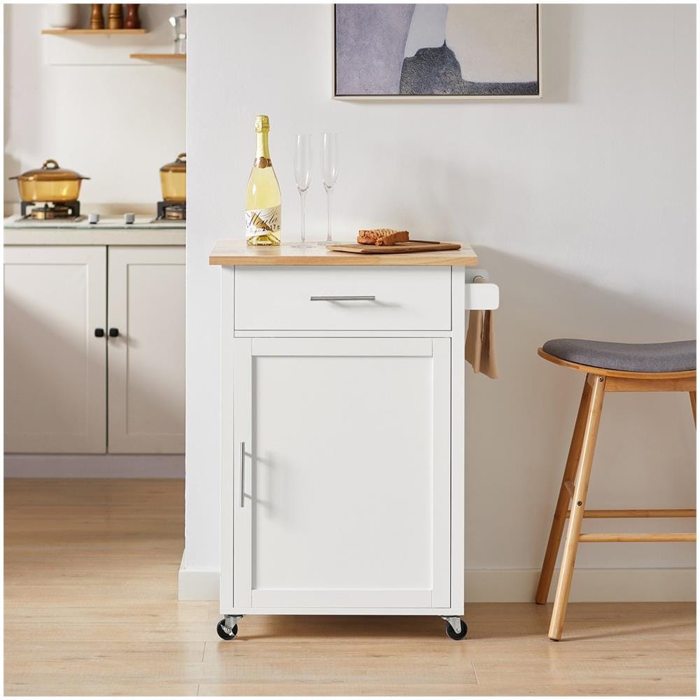 Carrello Da Cucina Carrello Di Servizio Carrello Con Rotelle Con Anta E Cassetto Bianco-naturale Fkw102-wn - Foto 5