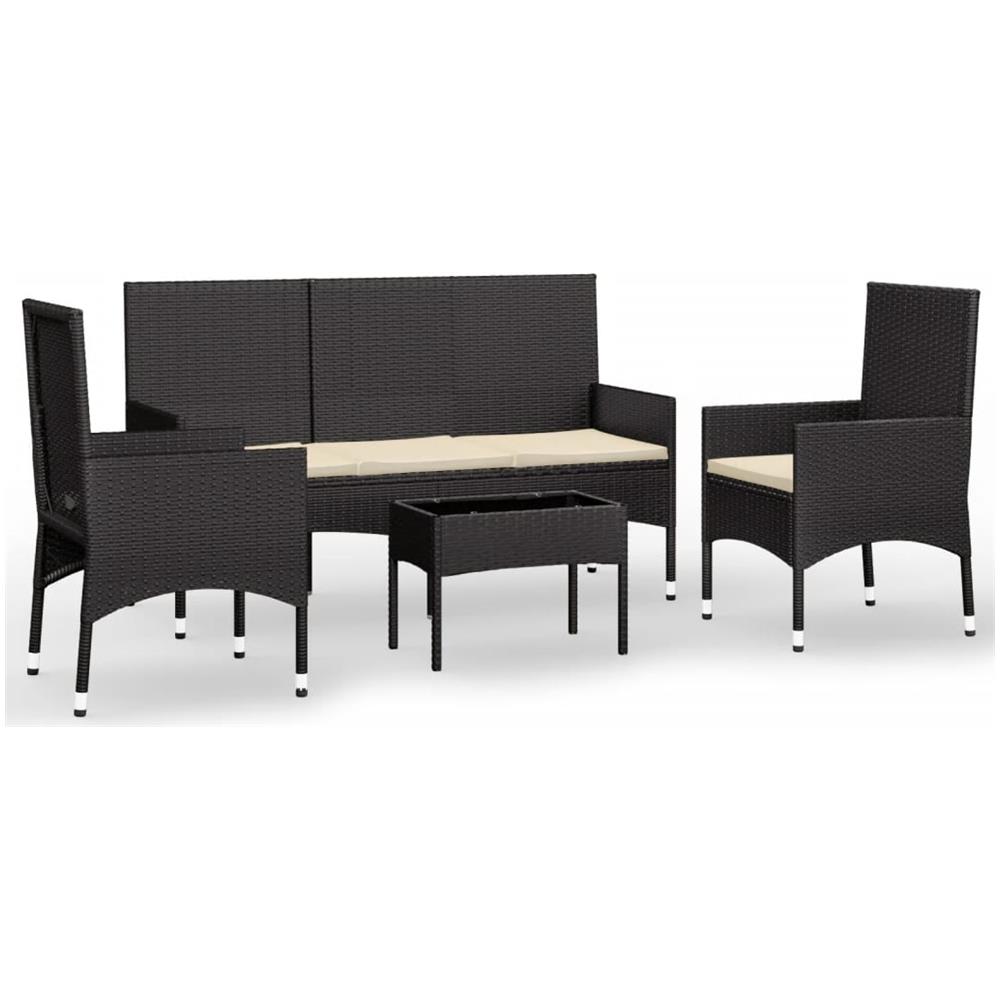 Set Divani Da Giardino 4 Pz Con Cuscini Nero In Polyrattan - Foto 2