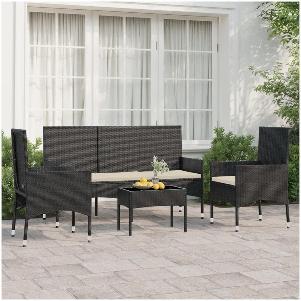 Set Divani Da Giardino 4 Pz Con Cuscini Nero In Polyrattan - Foto 1