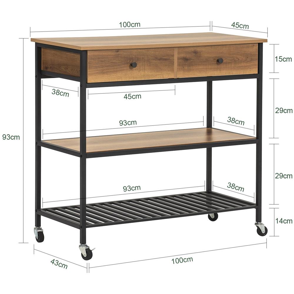 Carrello Da Cucina Con 2 Cassetti Mobile Da Ingresso Credenza Carrello Portaoggetti Design Industriale, Fkw112-pf - Foto 2