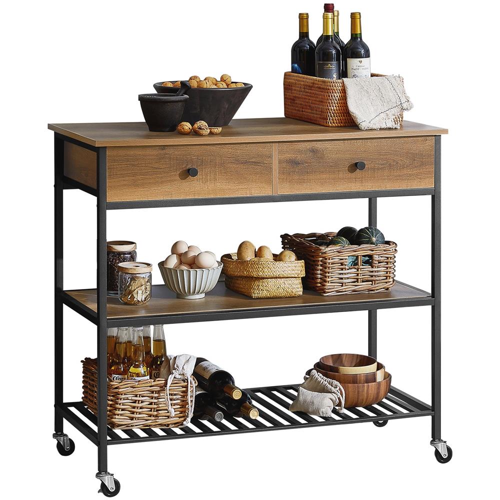 Carrello Da Cucina Con 2 Cassetti Mobile Da Ingresso Credenza Carrello Portaoggetti Design Industriale, Fkw112-pf - Foto 1