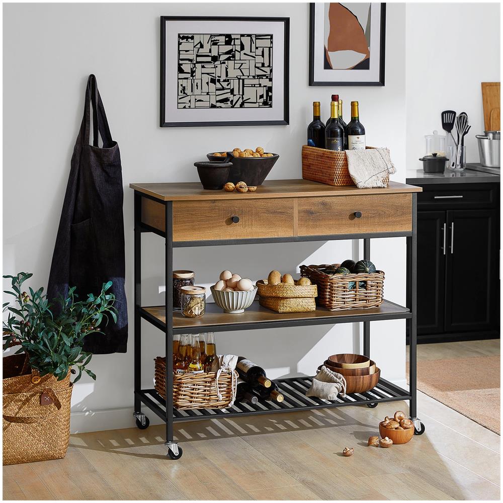 Carrello Da Cucina Con 2 Cassetti Mobile Da Ingresso Credenza Carrello Portaoggetti Design Industriale, Fkw112-pf - Foto 7