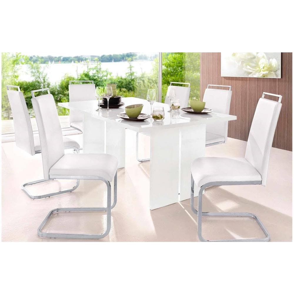 Tavolo Fisso Gabriele, Tavolo Rettangolare Di Design, Tavolo Da Cucina, 100% Made In Italy, Cm 160x90h75, Bianco Lucido - Foto 1