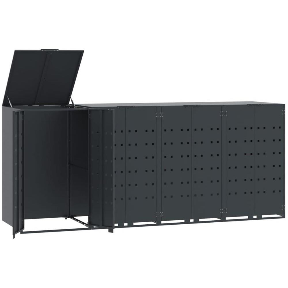Copribidone con Ruote 4 Bidoni Antracite 276x79x117cm Acciaio - Foto 1