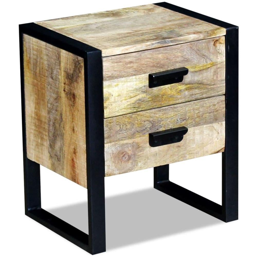 Tavolino Con 2 Cassetti In Solido Legno Di Mango 43x33x51 Cm - Foto 1