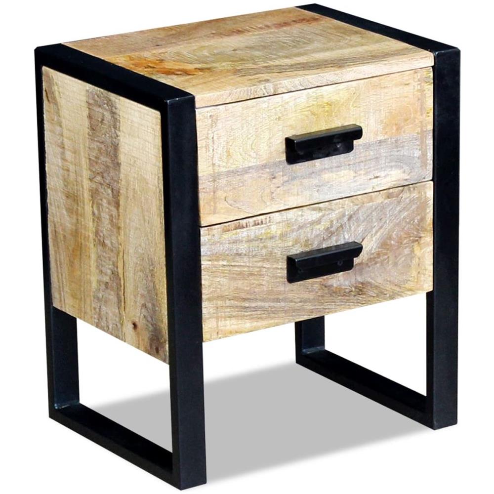 Tavolino Con 2 Cassetti In Solido Legno Di Mango 43x33x51 Cm - Foto 2