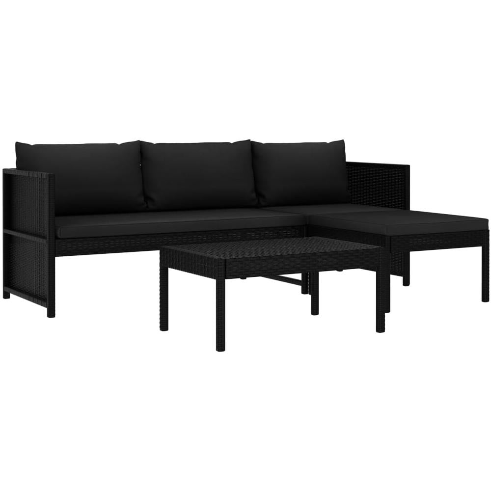 Set Divani Da Giardino 3 Pz Con Cuscini In Polyrattan Nero - Foto 1