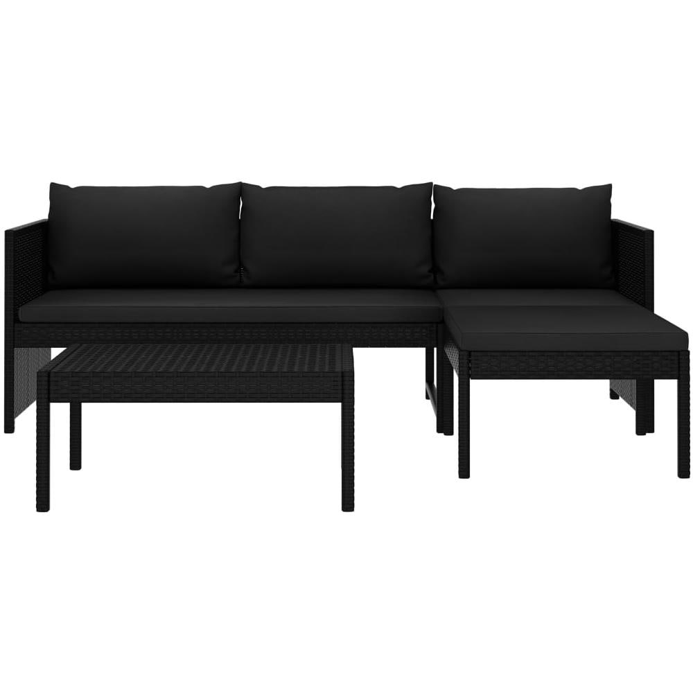 Set Divani Da Giardino 3 Pz Con Cuscini In Polyrattan Nero - Foto 2