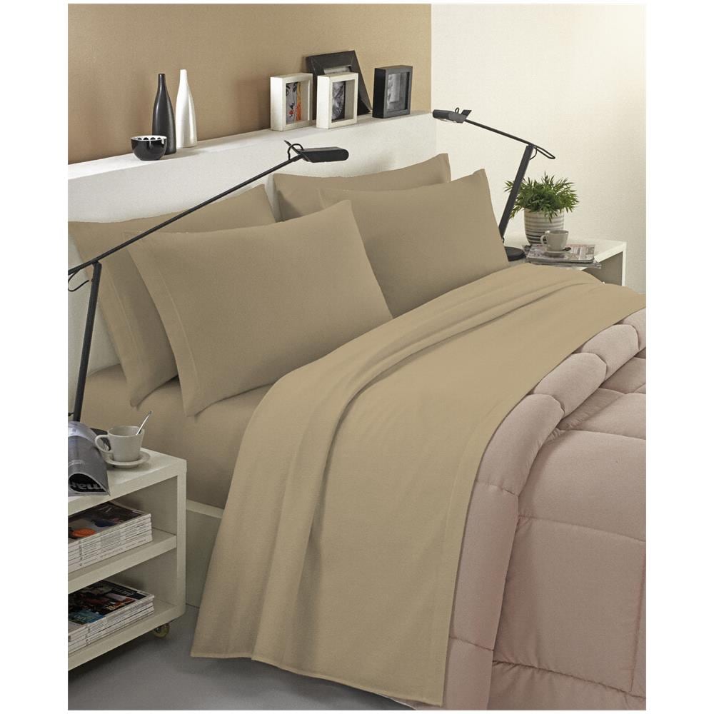 Completo Lenzuola Invernale Felpate In Flanella Anti-pilling 100% Cotone Tinta Unita Matrimoniale Beige - Foto 1