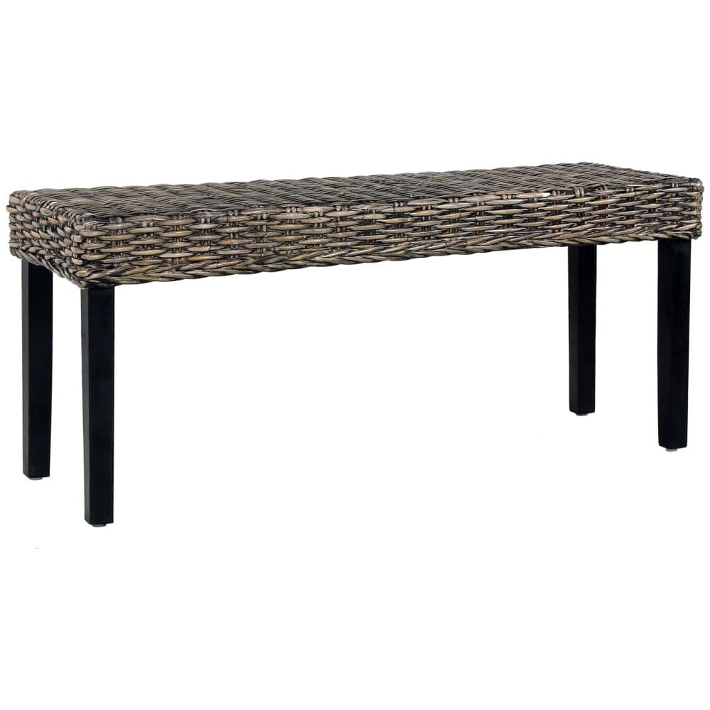 Panca 110 Cm Nera In Rattan Naturale Kubu E Massello Di Mango - Foto 1