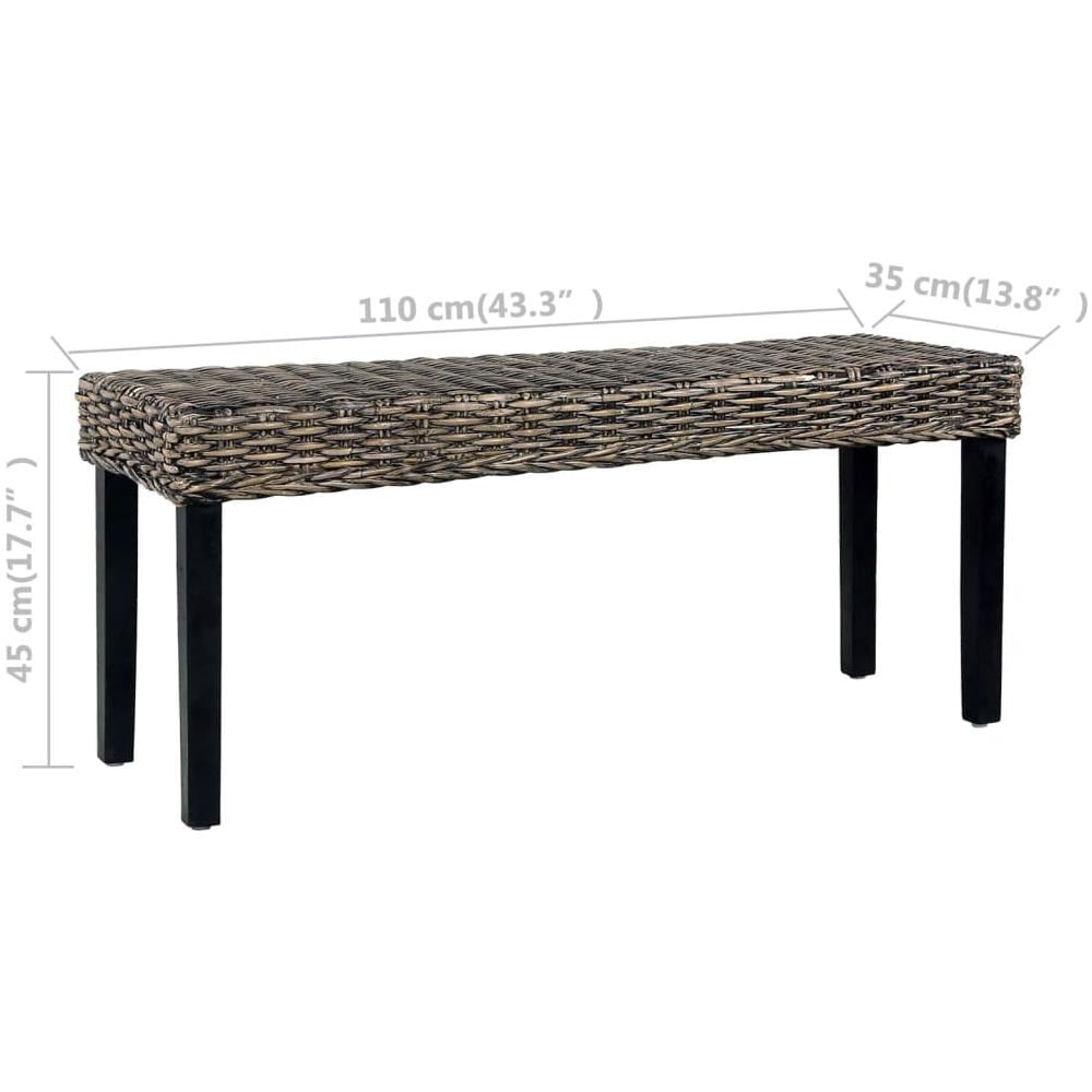 Panca 110 Cm Nera In Rattan Naturale Kubu E Massello Di Mango - Foto 6
