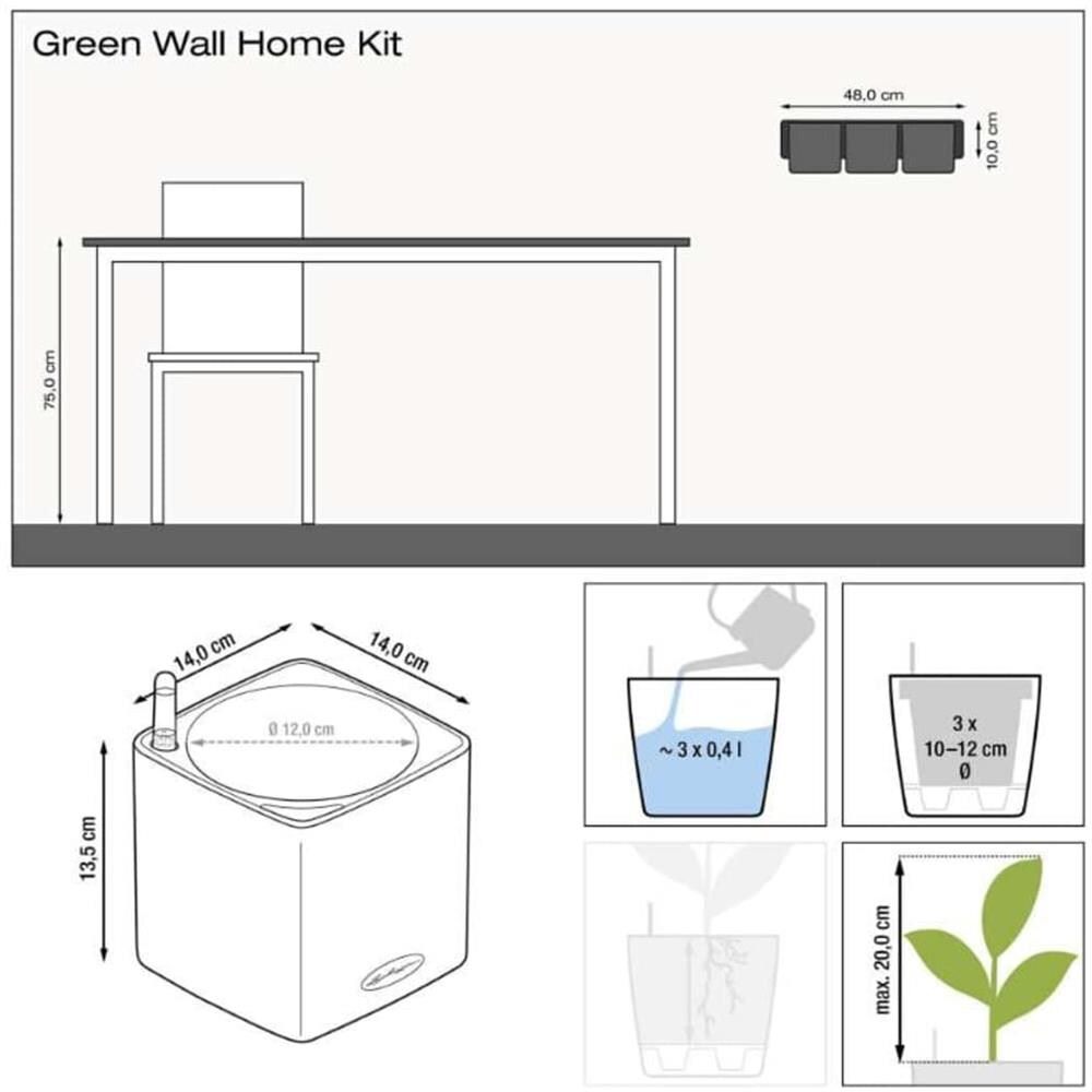 Green Wall Home Kit Glossy Vaso a cubo Montabile a parete Polipropilene (PP) Nero Interno - Foto 7