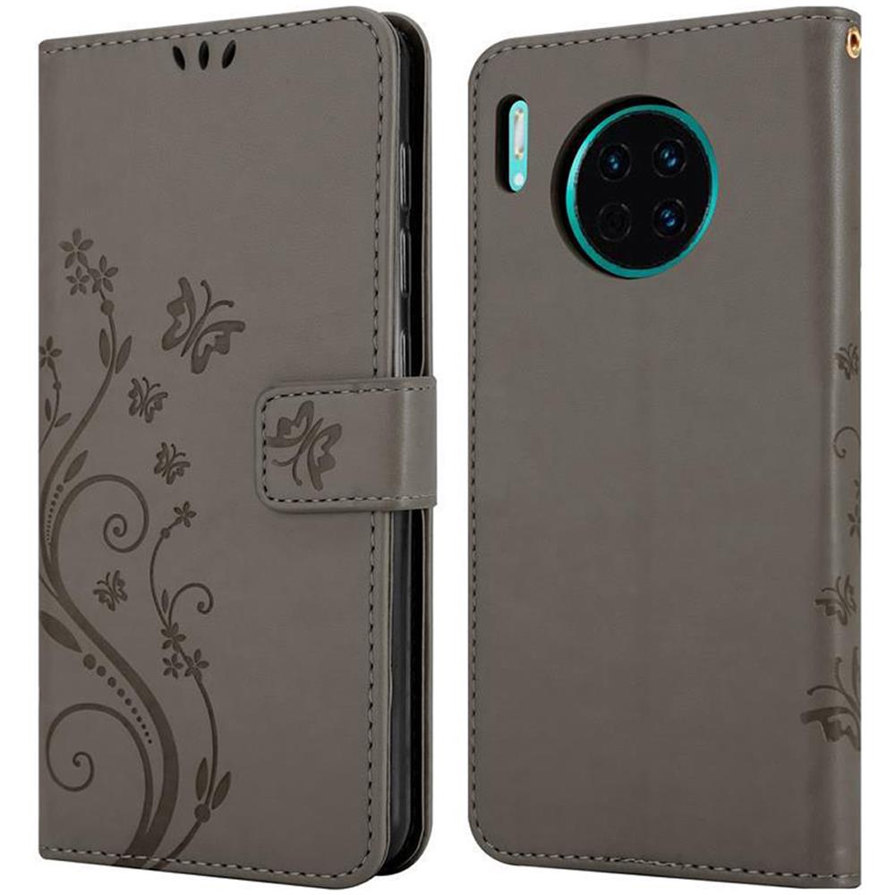 Custodia Compatibile Con Huawei Mate 30 In Grigio Fiore - Coperchio Protettivo In Design Floreale Con Chiusura Magnetica, Funzione Stand E Slot Per Carte - Foto 8