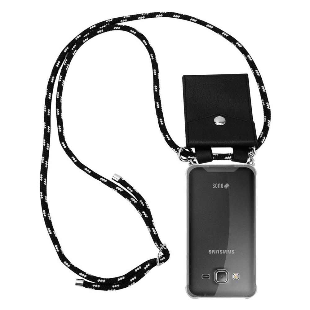 Catena Di Telefoni Cellulari Compatibile Con Samsung Galaxy J3 / J3 Duos 2016 In Nero Argento - Coperchio Protettivo In Silicone Con Anelli D'argento, Cinturino In Corda E Custodia Staccabile - Foto 1