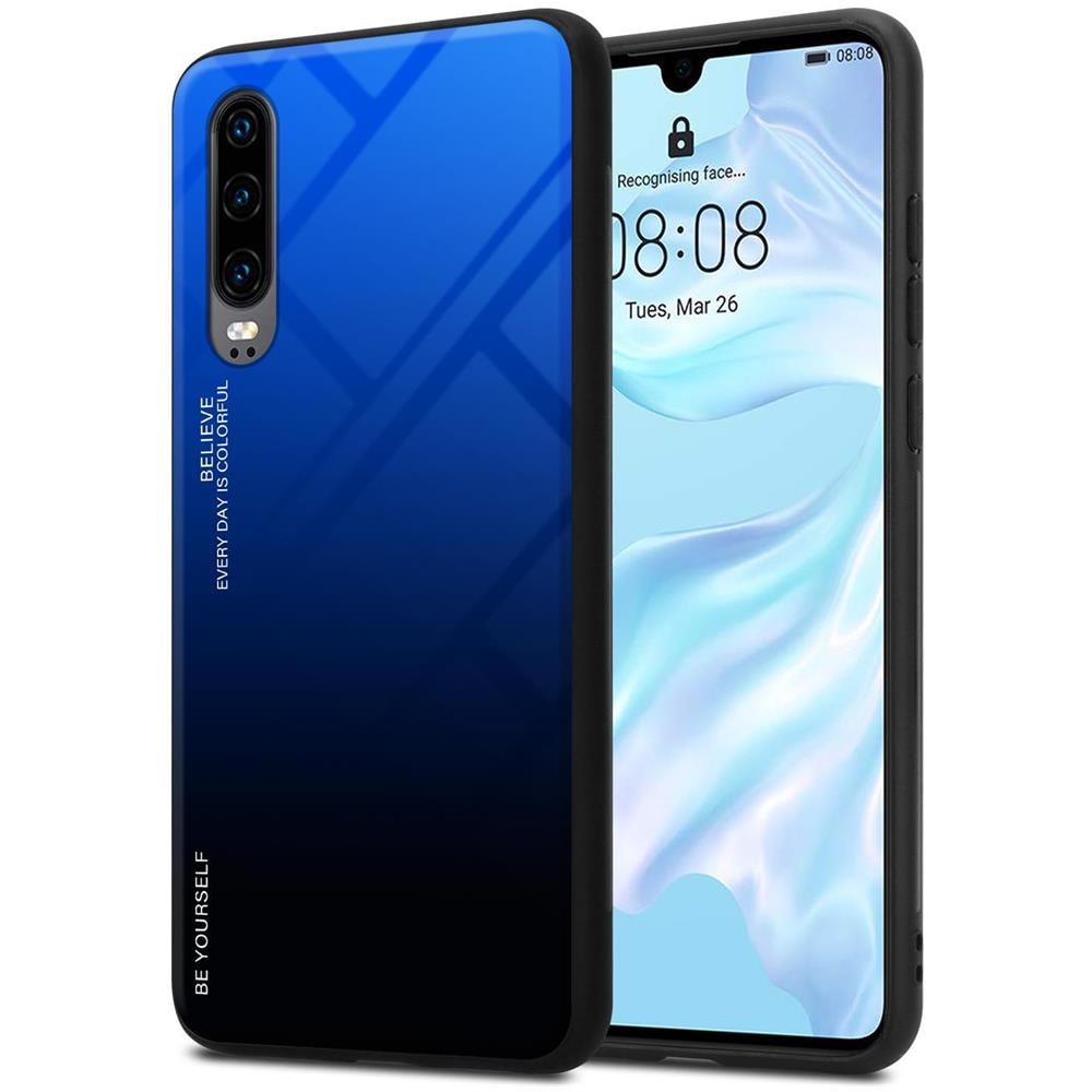 Cadorabo Custodia Compatibile Con Huawei P30 In Blu - Nero - Coperchio Protettivo Bicolore In Vetro Temperato E Silicone Tpu - Foto 1