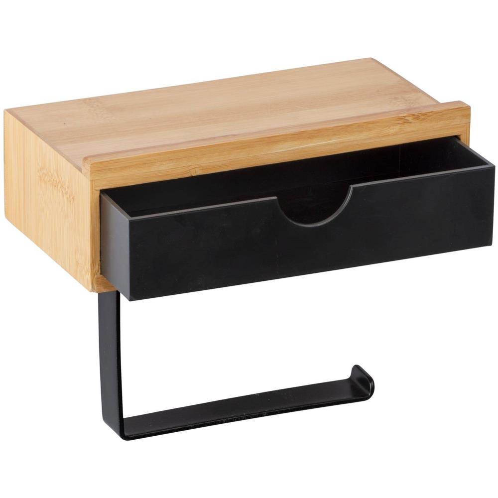 Porta Carta Igienica Bambusa Con Cassetto In Bambù, Nero, Wenko - Foto 1