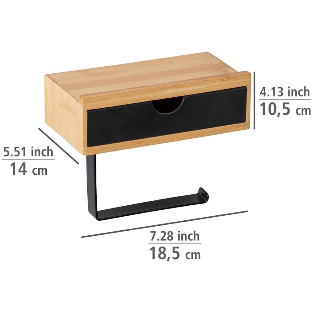 Porta Carta Igienica Bambusa Con Cassetto In Bambù, Nero, Wenko - Foto 2