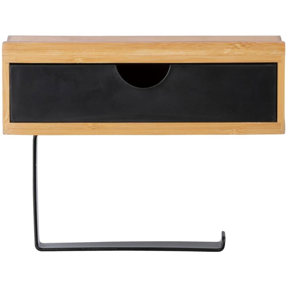 Porta Carta Igienica Bambusa Con Cassetto In Bambù, Nero, Wenko - Foto 5