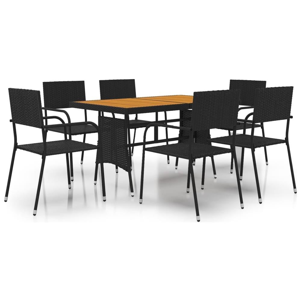 Set Da Pranzo Per Esterni 7 Pz In Polyrattan Nero - Foto 1