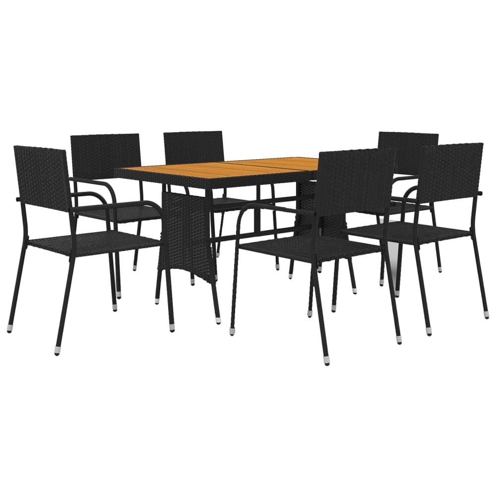 Set Da Pranzo Per Esterni 7 Pz In Polyrattan Nero - Foto 2