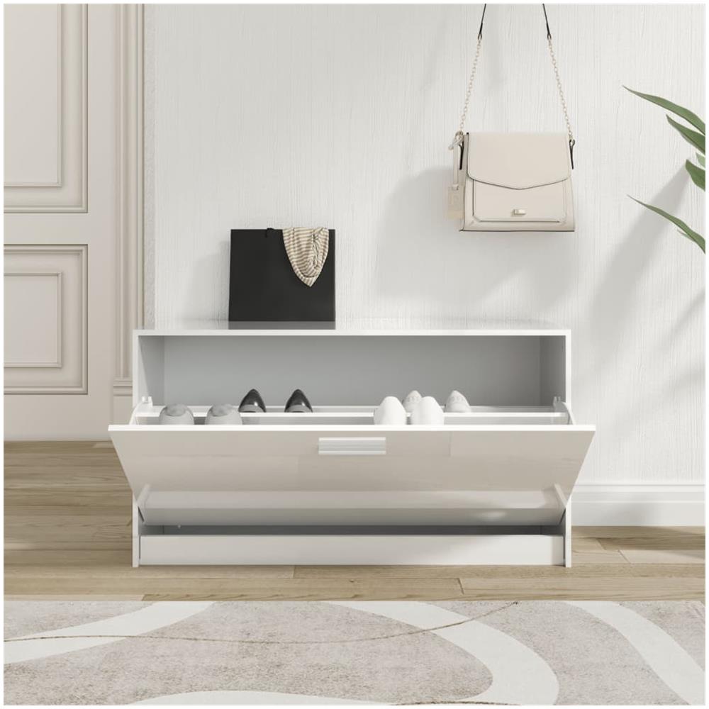 Panca Porta Scarpe Bianco Lucido 80x24x45 Cm Legno Multistrato - Foto 3