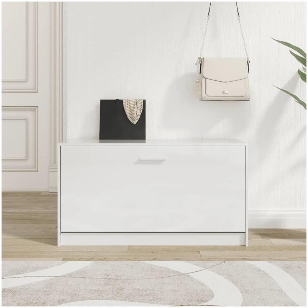 Panca Porta Scarpe Bianco Lucido 80x24x45 Cm Legno Multistrato - Foto 1