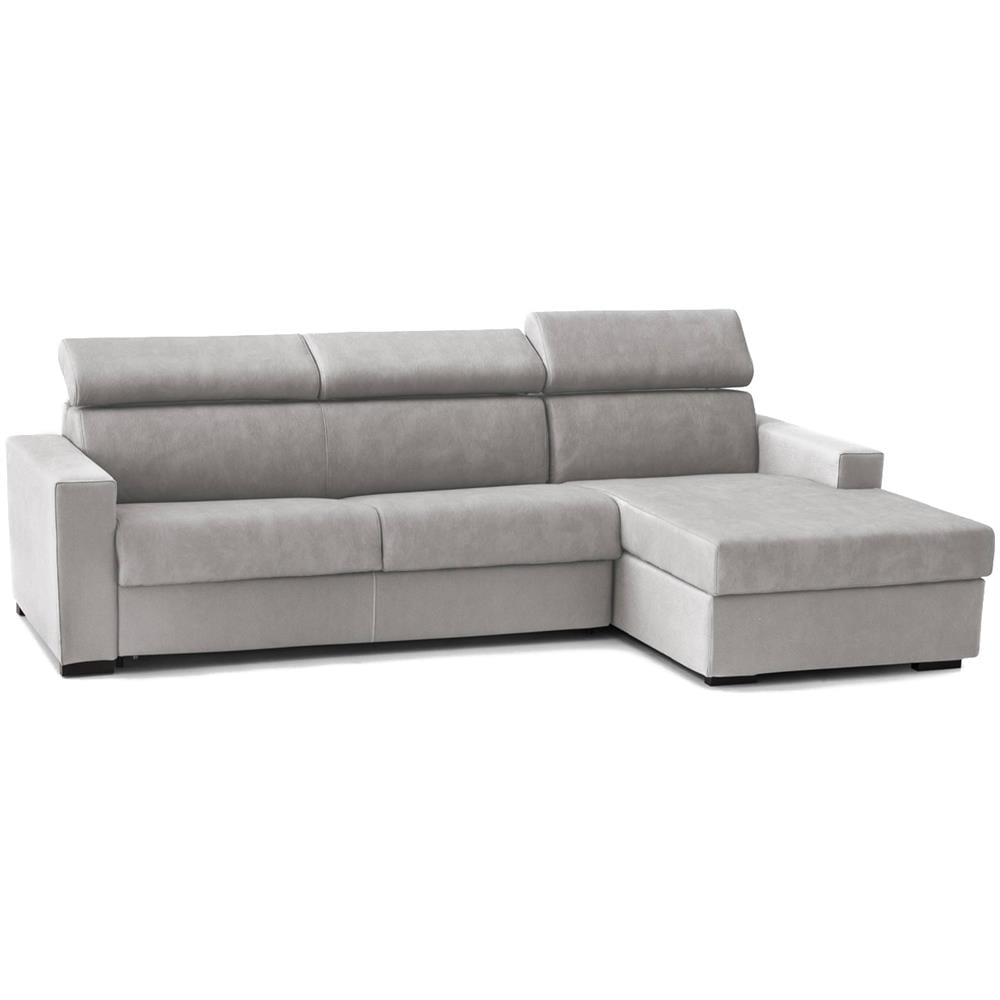 Divano Fisso Eliana, Divano Ad Angolo, 100% Made In Italy, Sofà Soggiorno Con Chaise Longue, In Tessuto Imbottito - Penisola Contenitore Sinistra, Con Braccioli Slim, Cm 280x95h85, Grigio - Foto 2