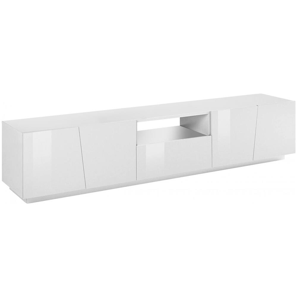 Mobile Porta Tv Paul, Credenza Bassa Da Soggiorno, Base Porta Tv, 100% Made In Italy, Cm 220x43h46, Bianco Lucido - Foto 2