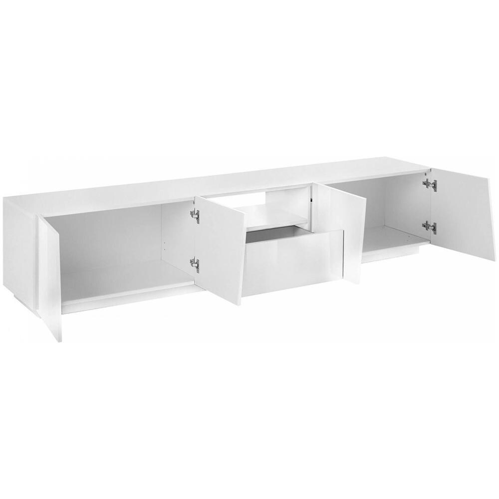 Mobile Porta Tv Paul, Credenza Bassa Da Soggiorno, Base Porta Tv, 100% Made In Italy, Cm 220x43h46, Bianco Lucido - Foto 4