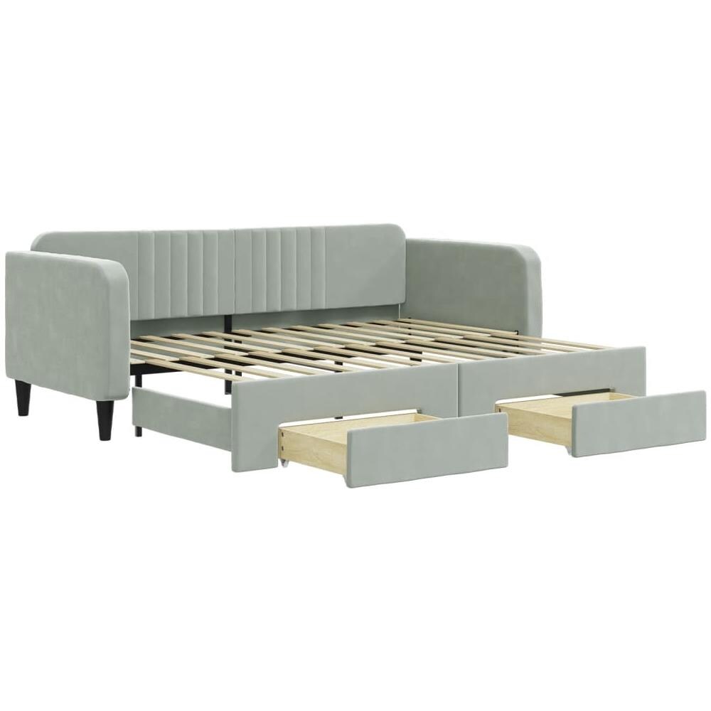 Divano Letto Estraibile Cassetti Grigio Chiaro 90x200cm Velluto - Foto 2