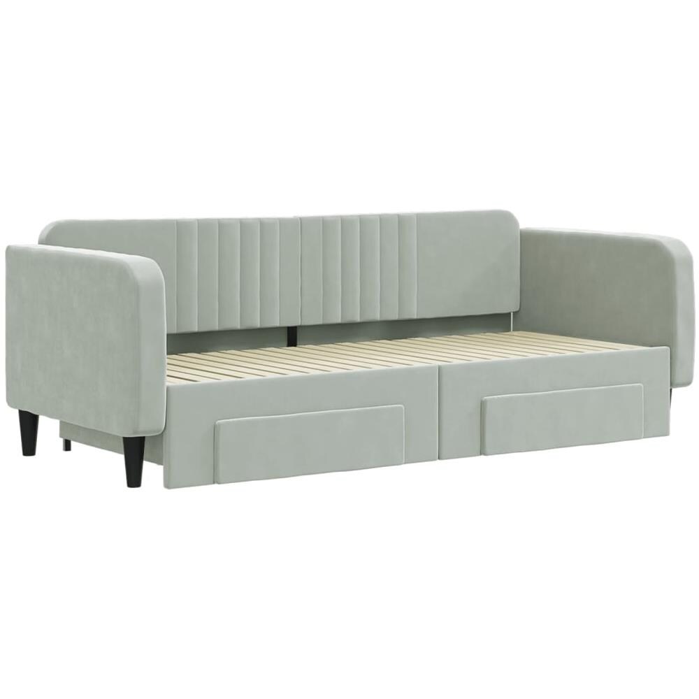 Divano Letto Estraibile Cassetti Grigio Chiaro 90x200cm Velluto - Foto 3