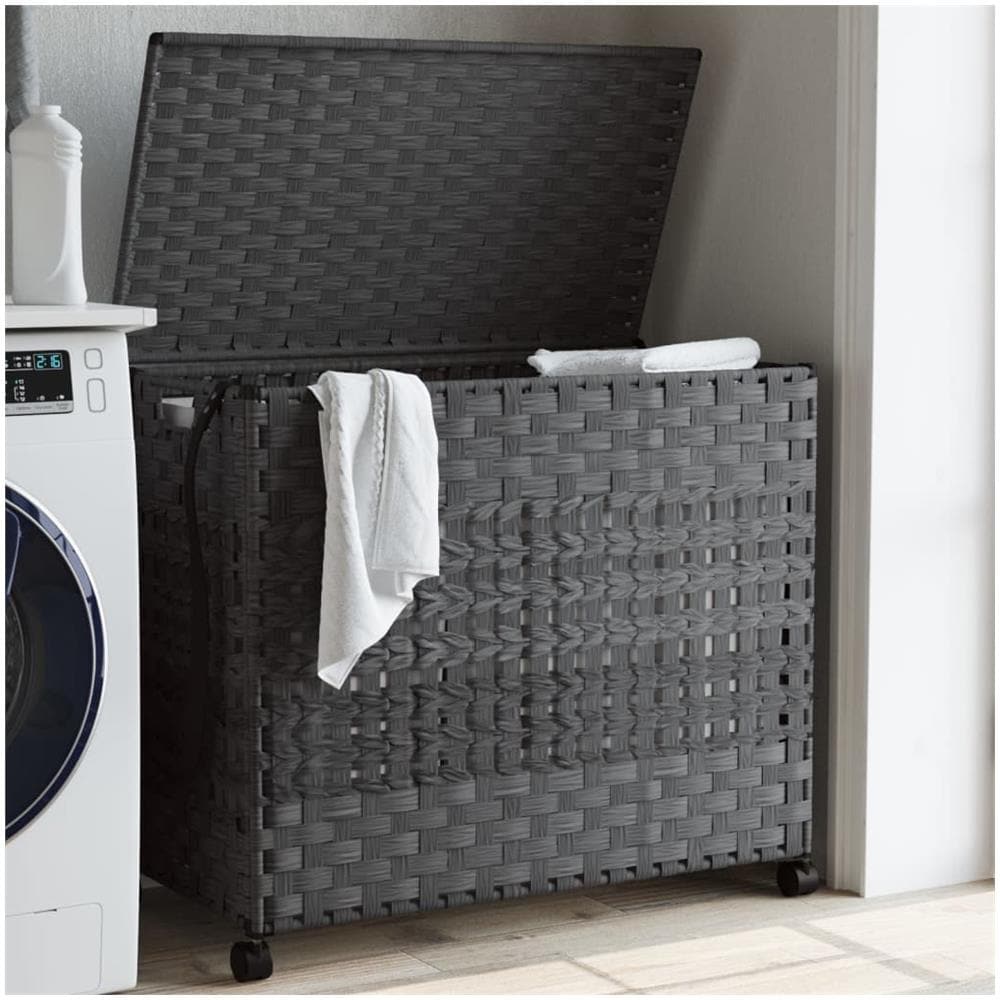 Cesto Portabiancheria Con Ruote Grigio 66x35x60 Cm Rattan - Foto 1