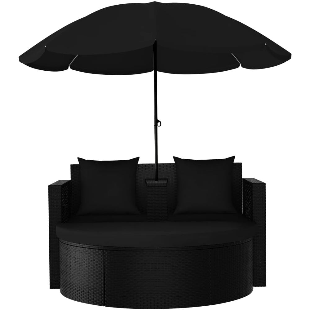 Lettino da Giardino con Ombrellone in Polyrattan Nero - Foto 2
