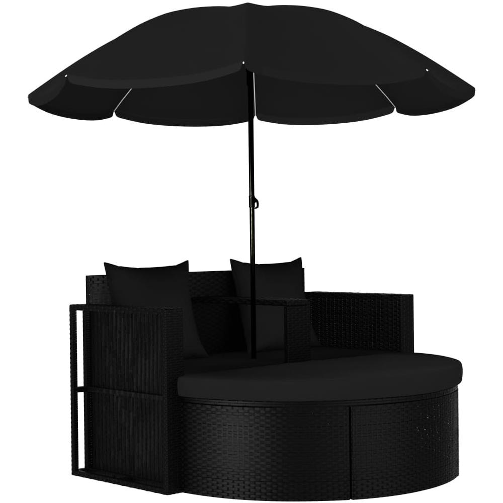 Lettino da Giardino con Ombrellone in Polyrattan Nero - Foto 1