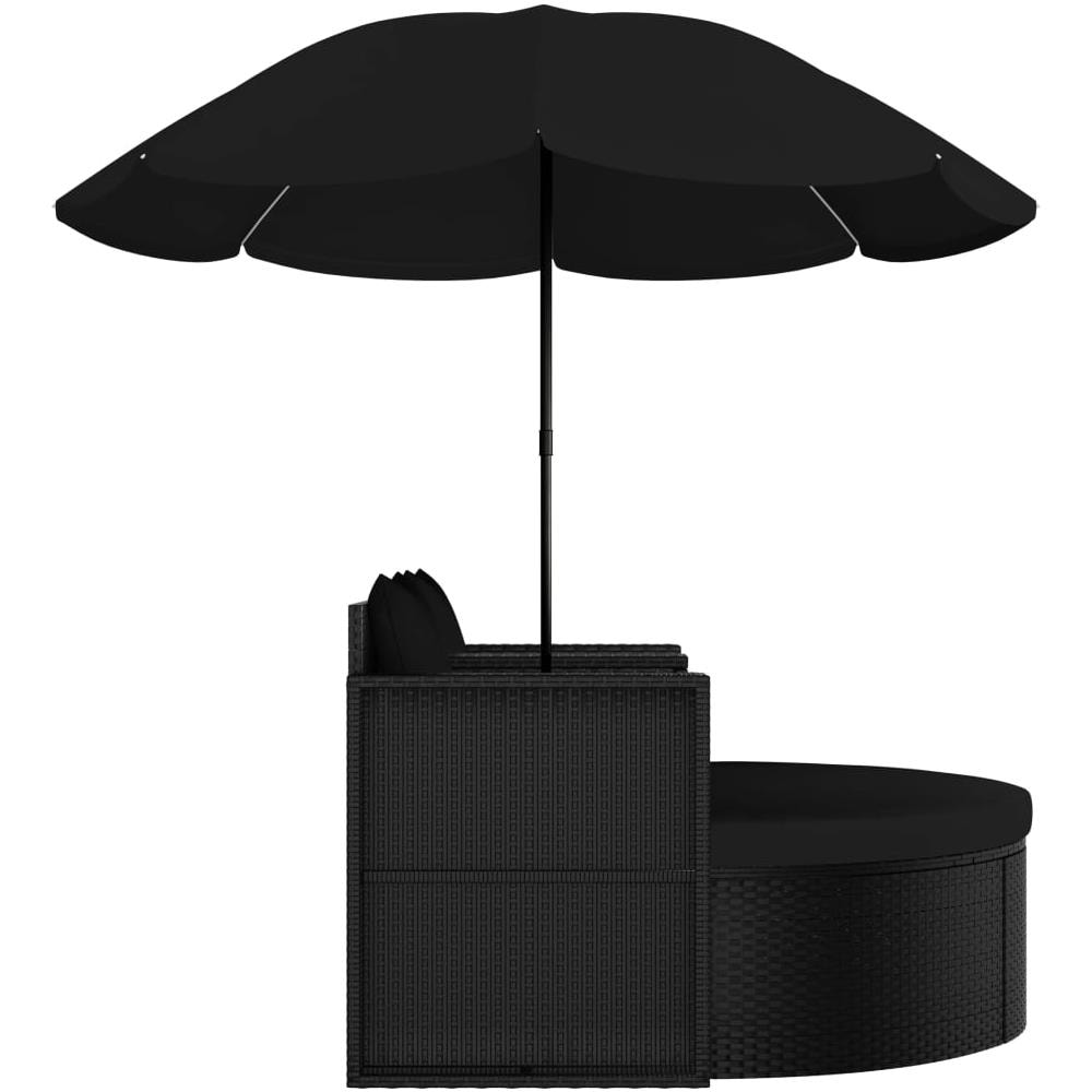 Lettino da Giardino con Ombrellone in Polyrattan Nero - Foto 8